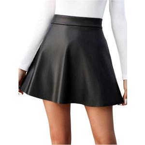 Verdusa Women's PU Leather A Line Skirt High Waisted Mini Skirts Formal Elegant Outfits XS