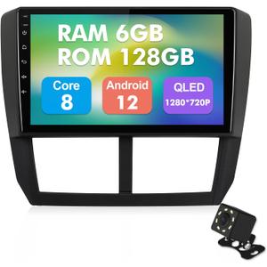 6+128G Android 12 Double Din 8 Core Car Stereo for Subaru Forester 2008-2012 Impreza 2008-2011 with 9 Inch Touchscreen Radio Built-in Wireless Carplay/Android Auto/GPS/Bluetooth/FM/SWC