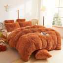 XeGe Fluffy Faux Fur Duvet Cover King Size, Luxury Shaggy Plush Burnt Orange Comforter Cover 1 PC, Soft Furry Fuzzy Velvet Terracotta Bedding with Zipper Closure for Bedroom (King, Burnt Orange)