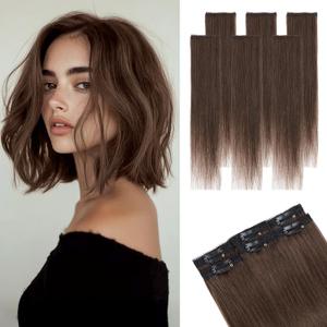 Clip in Short Hair Extensions Real Human Hair,Prokyvity Short Hair Extensions Clip ins,Mini Hairpieces for Volume & Highlights,Seamless & Invisible Design,6 Pieces 31g 10 inch Dark Brown