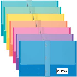 2 Pocket Folders, Assorted 7 Vibrant Colors with Complementing Interior Colors, Fits Letter Size Paper, for School, Office, Home (with Prongs, 25)