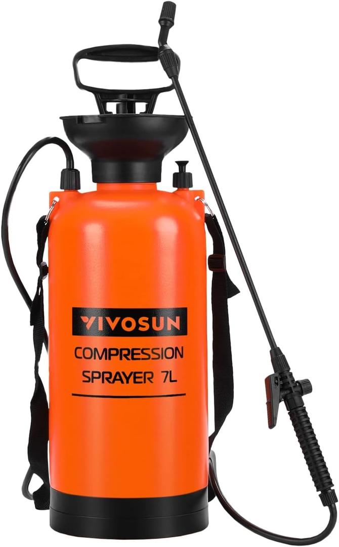 VIVOSUN 1.85-Gallon Pump Pressure Sprayer, Pressurized Lawn & Garden Water Spray Bottle with Adjustable Shoulder Strap, for Spraying Plants, Garden Watering and Household Cleaning (Orange)
