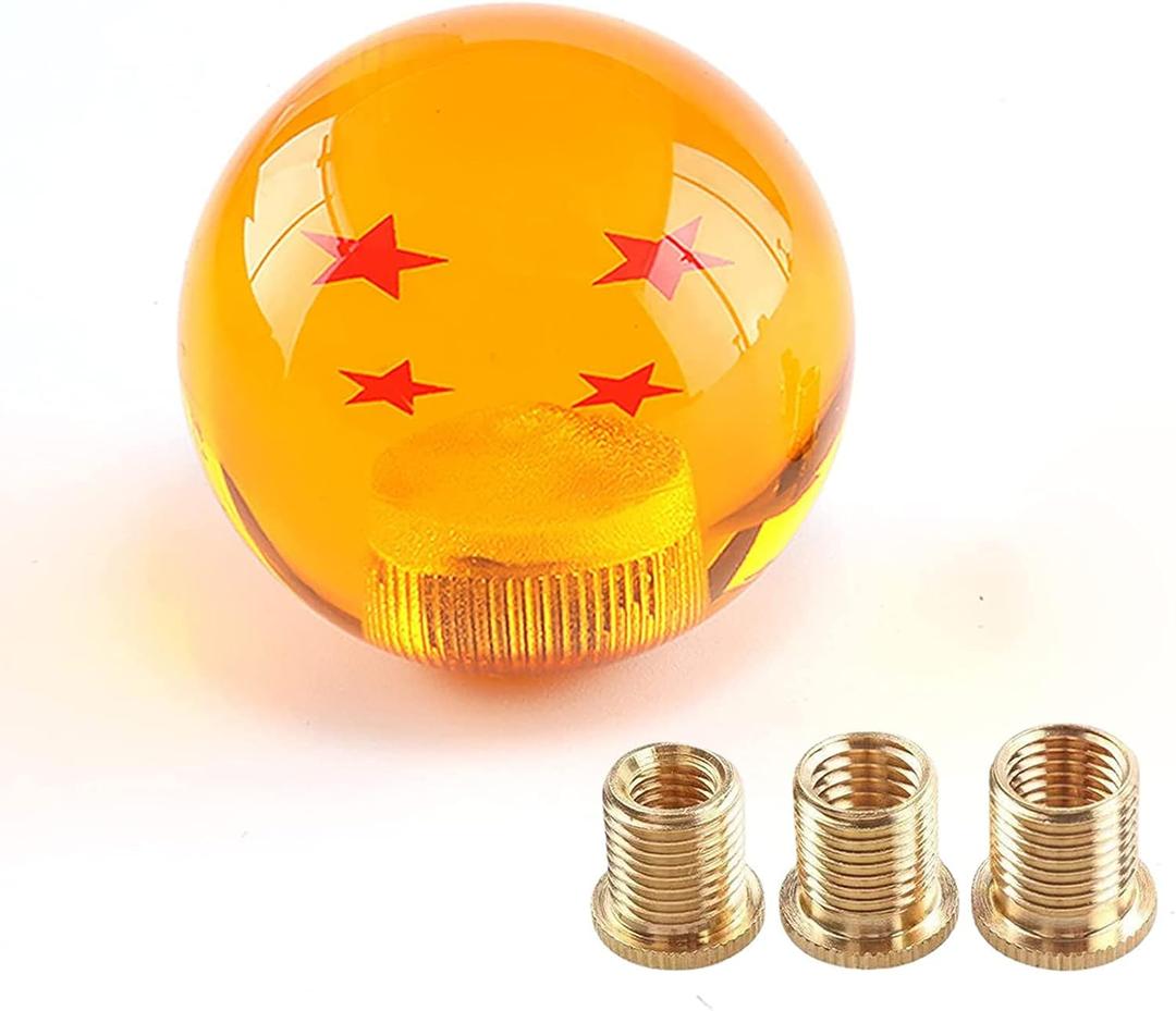 Round Ball Shift Knob for Most Manual Automatic Cars Universal Dragon Ball Gear Shift Knob with 3 Adapters M8x1.25, M10x1.25, M10x1.5(Yellow 4 Stars)