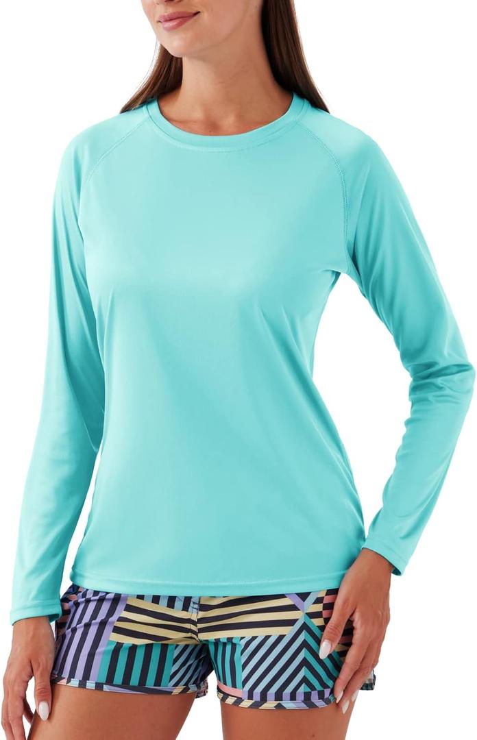 NAVISKIN Women's UPF 50+ Sun Protection Long Sleeve Shirts Rash Guard Shirts Quick Dry Lightweight Hiking Shirts (Green) S