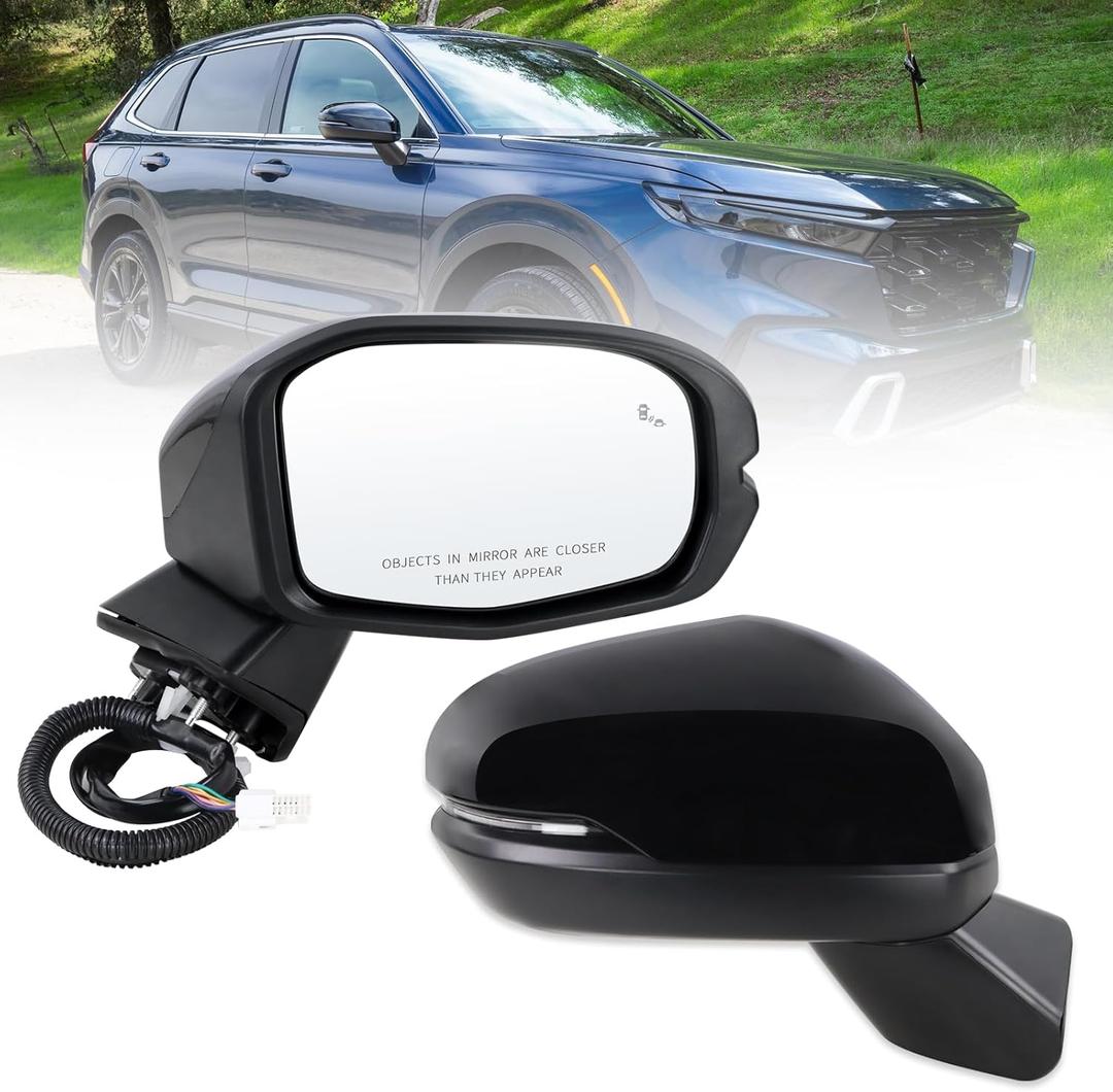 Right Passenger Side Mirror Compatible With 2023-2027 Honda CRV CR-V With Power Glass Manual Folding Heated Turn Signal Blind Spot Black Replace#76208-3A0-A91(8Pins)