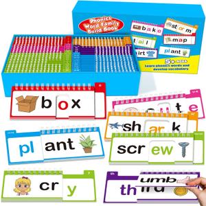40 Read and Rhyme Flip Books,Phonics Word Family Build Book Learn to Read Phonics Flash Cards,Sight Words Flash Cards Kindergarten Reading Books,Flip Book Word Games for Preschool Learning Activities