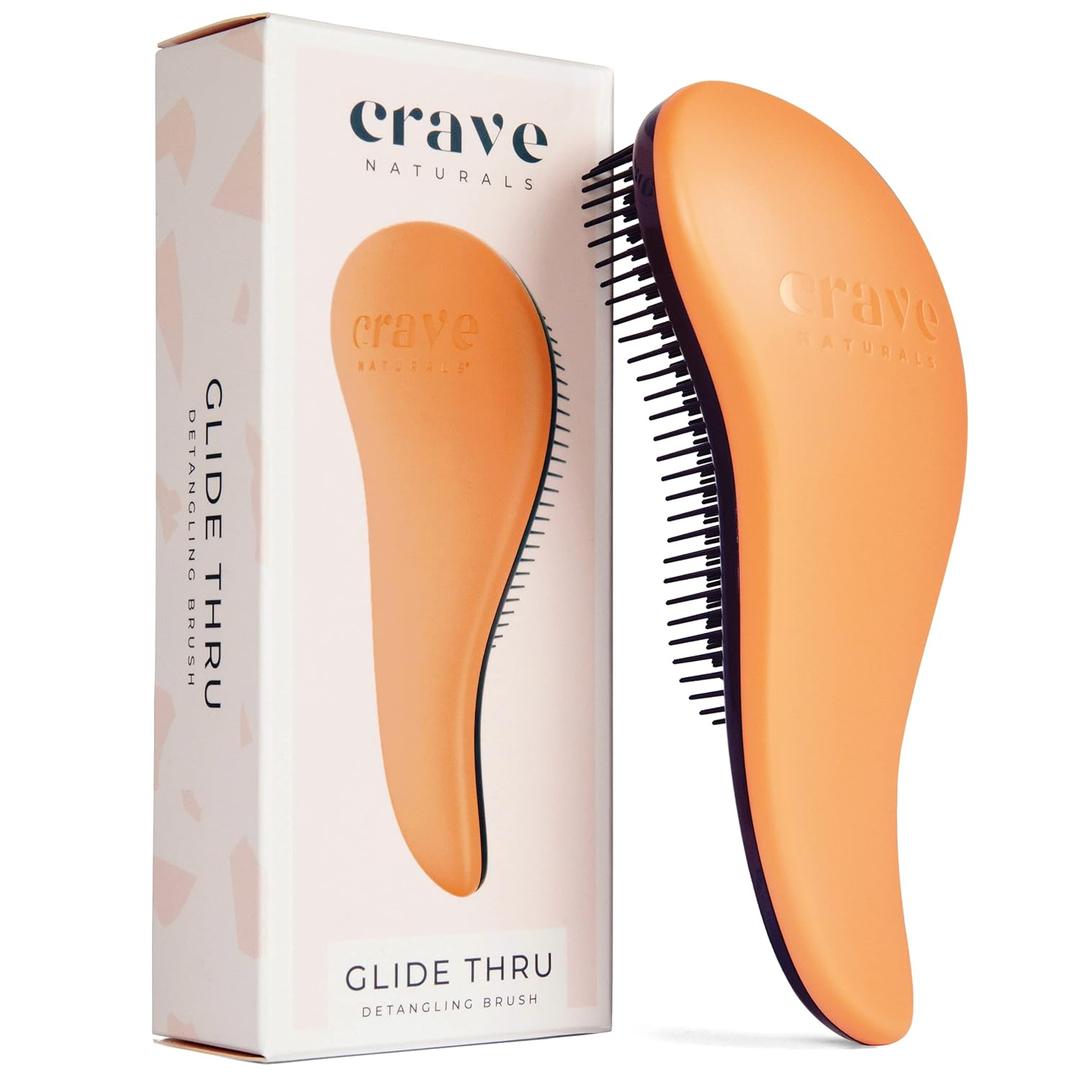 Crave Naturals Glide Thru Hair Brush - Detangler Brush for Curly, Straight, Wet or Dry Hair - Gentle Detangling Brusheses for Adults, Kids, Toddlers - Hair Accessories for Women, 7.5"x3" - Coral (1 Pack (Regular))
