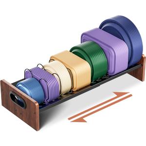 Expandable Food Container Lid Holder Organizer, Adjustable 13.97-22 Inch V-Shaped Kitchen Cabinet Storage Rack with 20 Slots & 6 Adjustable Dividers for Lids, Cutting Boards, Baking Pans