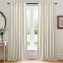 RYB HOME Living Room and Dining Room Curtains and Drapes Linen Sheer, Light Filtering Curtains 90 inches Long, Back Tab/Rod Pocket, Cream Colored, W 52 x L 90 inches, 2 Panels Set