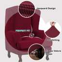 Turquoize Wingback Chair Covers 2 Piece Wing Chair Slipcover Stretch Slipcovers for Wingback Chairs Wing Chair Cover Spandex Jacquard Fabric with Elastic Bottom Non-Slip Furniture Cover, Burgundy