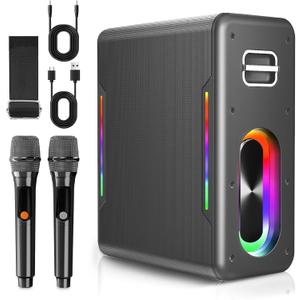 Karaoke Machine with 2 Wireless Microphones Portable Bluetooth Karaoke Machine for Adults Autotune DSP Chip Karaoke Speaker with LED Lights Supports TWS TF Card USB AUX for Party Home System Packages