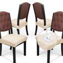 Zooody Waterproof Seat Covers for Chairs Stretch Dining Room Chair Seat Covers Set of 4 Washable Seat Covers for Kitchen Chairs Dining Chair Seat Protector Slipcover (Rear-Covered 4 PCS Beige)