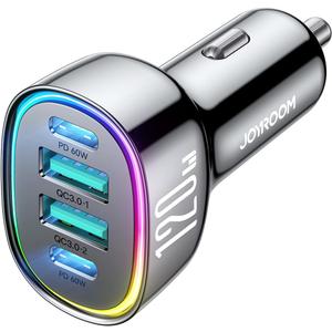 120W for iPhone 17 Pro Car Charger USB C, 4-Port Car Charger Fast Charging, PD&QC3.0 Type C Car Phone Charger, Cigarette Lighter Adapter, Car Accessories for iPhone 16 16e 15 17 Air Pro Max, Samsung