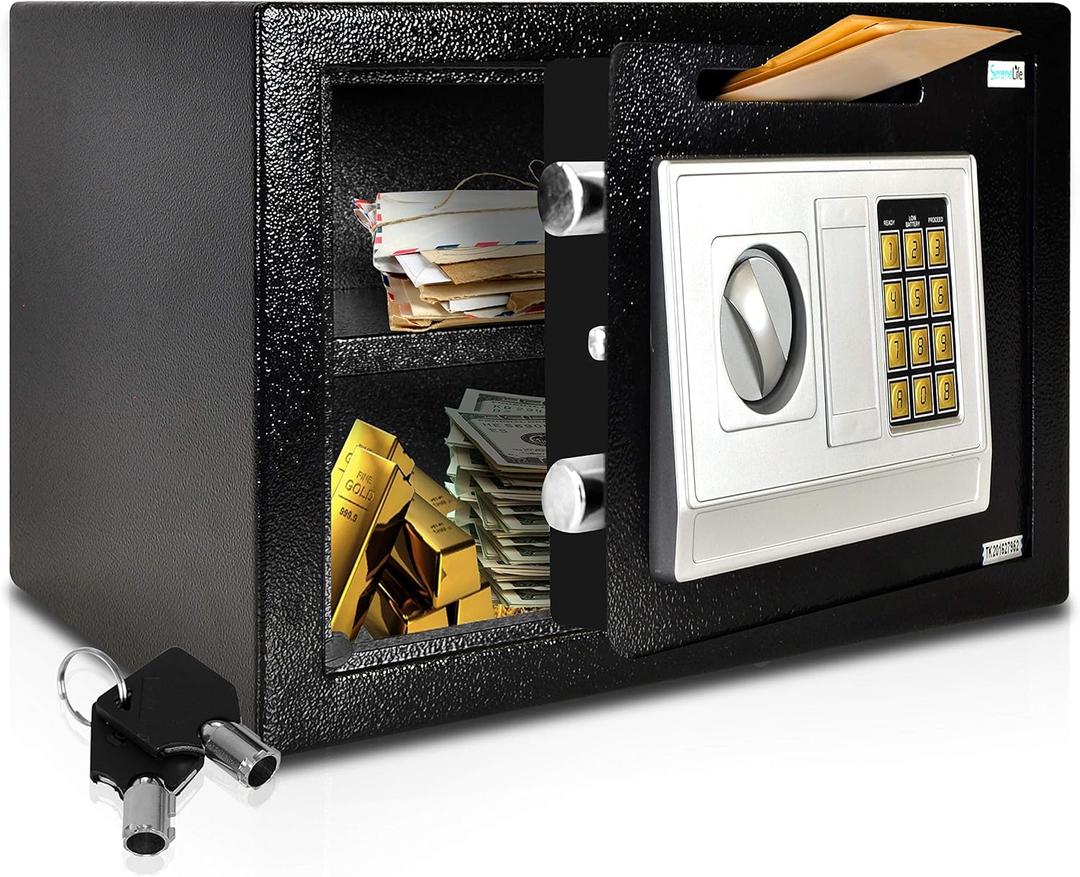 SereneLife Drop Box Safe Front Load Cash Vault Drop lock and Safe For Jewlery Cash documents with Mechanical Override, Includes Keys 13.8 x 9.8 x 9.8 inches (SLSFE342) (13.8" x 9.8")