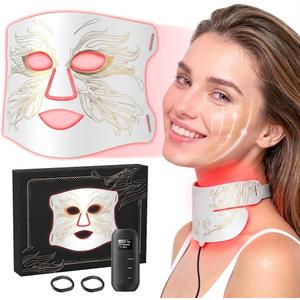 7-in-1 Red Light Therapy for Face & Neck, Skin-Friendly Silicone Red Light Therapy Mask with 324 LEDs, 5 Brightness Levels & 20 Mins Timer, Led Face Mask Light Therapy for Home & Travel