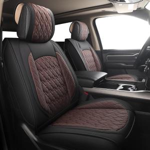 JOJOBAY Car Seat Covers for Dodge Ram Full Set,Fit Ram 2009-2026 1500/2500/3500 Pick-up Truck,Crew,Regular,Quad,Mega Cab,Waterproof Leather Seat Covers Protectors5PCS Full Set,Black-Brown