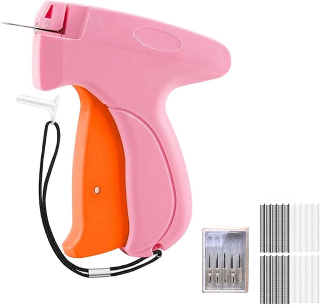 Stitch Gun for Clothes, Handheld Quick Clothing Fixer, Mini Sewing Tagging Gun with 6 Needles, 1000 Black Fasteners & 1000 White Fasteners for Clothing Repair, Hemming, DIY Crafts (Pink/Orange)