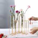 Gold Vases for Centerpieces - Glass Test Tube Vase for Flowers with Metal Hinged Plant Stand, Display Set Table Centerpieces Hydroponic Propagation for Wedding Table Home Decor (No.02)