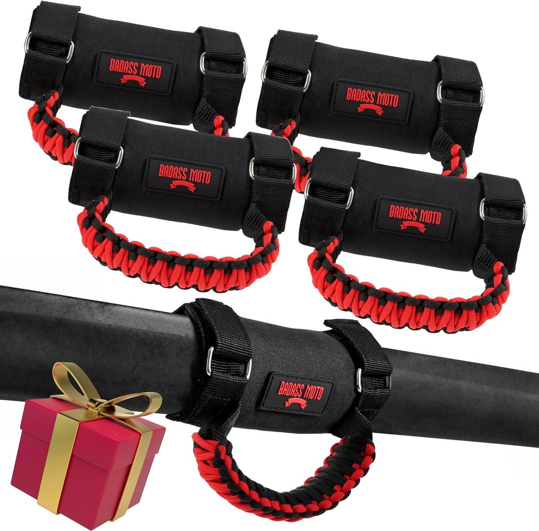 Badass Moto UTV Grab Handles Roll Bar Pack of 4, RZR Passenger Grab Handle Grips Fits Polaris Ranger, Mule, Teryx, CFMoto, Yamaha, Honda Pioneer, Can Am SxS, ATV Accessories Red Paracord