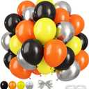 60PCS Yellow Silver Orange and Black Balloons,12 in Construction Balloon Arch Yellow Silver Black and Orange Balloons,Suitable for Boy or Kids Construction Theme Birthday Baby Shower Party Decorations