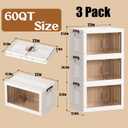 45GAL/180QT 3 tier large stackable storage bins with lid and wheels, collapsible storage bins plastic with doorssuit for clothes, closet, home and office
