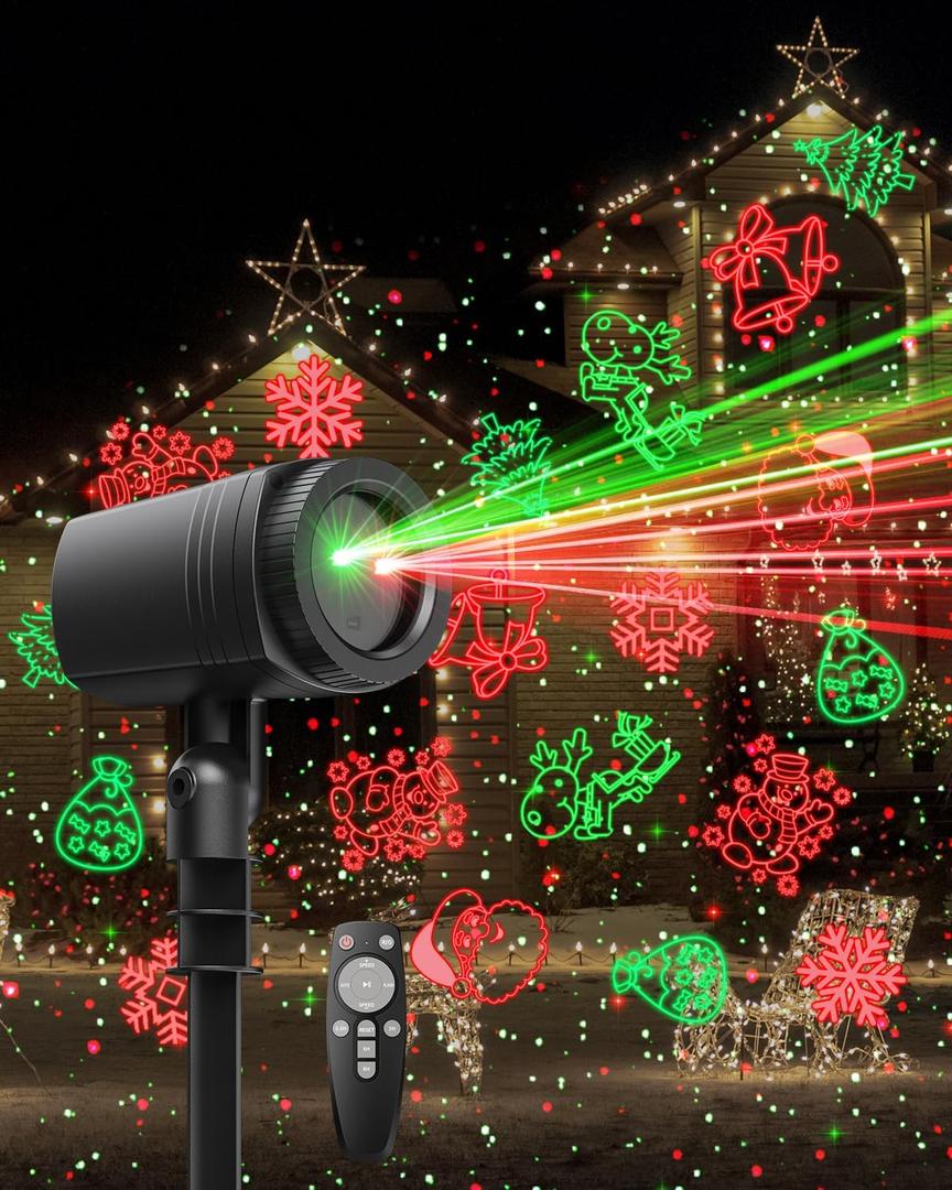 Enjoyedled Christmas Projector Lights Outdoor, 9 High-Definition Patterns Laser Light Projector with Remote and Timer, Party Lights for Indoor Outdoor Garden Holiday Decoration Halloween New Year (Red and Green)