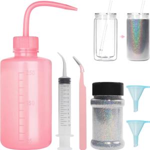 6-Pack Snow Globe Tumbler Supplies with 80g/2.8oz Fine Glitter, Snowglobe Tumbler Supplies Kit for DIY Snow Globe Tumbler Craft Set (Silver)