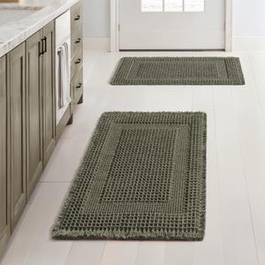 MIULEE Set of 2 Waffle Bathroom Rugs, Boho Bath Rug Super Absorbent, Non Slip Washable Ultra Soft Rubber Backed Shower Bath Mats for Floor, Tub, Shower, Looped Design, Green, 17x24 Inch