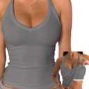 Danysu V Neck Cotton Tank Tops with Built-in Shelf Bra Sleeveless Racerback Fitted Basic Cami Shirts Large