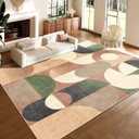 Large Modern Area Rugs 9x12 Washable Rug for Living Room Bedroom Dining Room,Retro Orange Geometric Non Slip Carpet