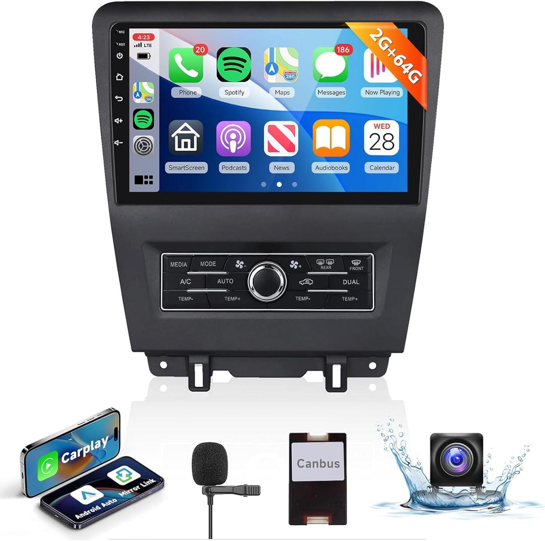 2G+64G 10.1" Wireless Carplay Car Stereo for Ford Mustang 2010-2014 with Wireless Android Auto,Podofo HD IPS Touch Screen Car Radio Bluetooth with GPS FM Radio WiFi HiFi Audio Rear View Camera