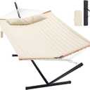 Two Person Hammock with Stand for Outside Heavy Duty, Outdoor Patio Hammock with Portable Steel Stand, Large Double Hammocks,480lbs Capacity.(Off White)