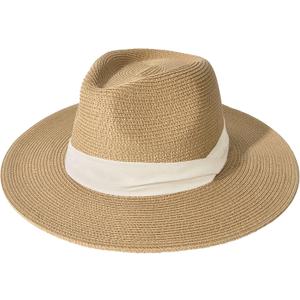 FURTALK Womens Mens Wide Brim Straw Panama Hat Fedora Summer Beach Sun Hats UPF Straw Hat for Women (Medium-Large, Khaki-beige)