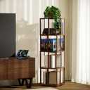 BAMEOS Rotating Bookshelf Tower 4 Tier, 360 Spinning Bookcase with Solid Wood Frame & Bamboo Finish, 4-Component Easy Assembly Corner Book Shelf for Small Spaces, Office, Bedroom, Living Room