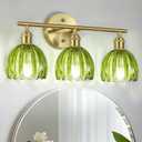 Vintage Bathroom Light Fixtures,3-Light Hardwired Vanity Lights with Green Tulip Glass Shade,Gold Bathroom Vanity Light for Mirror Restroom,E26 Socket,18.5 in(Bulbs Not Included)