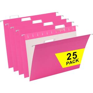 Pink Hanging File Folders,25 Packs Letter Size File Folder,Designed for Bulky Files,Filing Cabinet,1/5 Adjustable Tabs for Office,School,Home