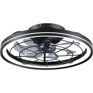 Ceiling Fans with Lights, 3000-6000K Dimmable 20" Low Profile Ceiling Fan with LED Light Remote, Modern Fandelier Flush Mount Ceiling Fan 6 Wind Speeds 3 Color Temperature Change for Bedroom (20"(Model-70), BLK)