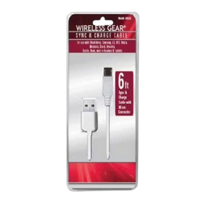 Wireless Gear 6 Ft Sync & Charger White Micro USB Cable