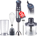 Mueller Multistick 5-in-1 Immersion Blender Handheld,12 Speed Hand Mixer-Turbo Boost,Heaviest Duty Copper Motor,Titanium reinforced Blades Hand Blender,Milk Frother Wand,Whisk,Beaker,Chopper,Grey