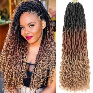 18 Inch Goddess Faux Locs Crochet Hair 7 Packs Nu Locs With Curly End Soft New Faux Locs Crochet Hair Pre-looped Synthetic Braiding Hair for Women (12Strands/pack 1B3027#)
