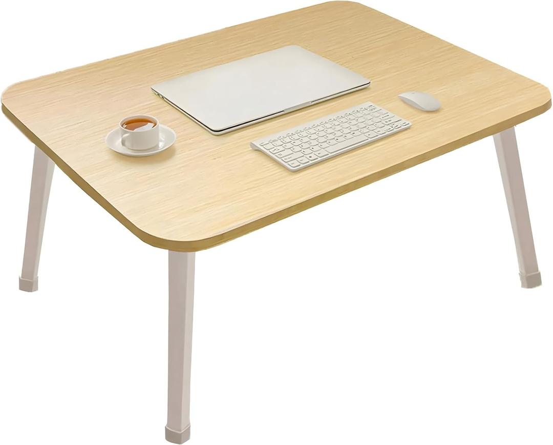 Foldable Laptop Desk for Bed, Bed Laptop Table, Foldable Portable Lap Bed Tray, 23.6 Inch Floor Table for Drawing, Reading and Writing, Oak