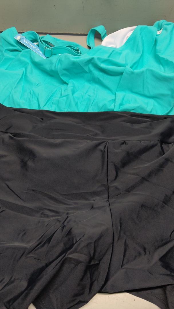 Monique Two Piece Bathing Suit Color Teal And Black Size 22W