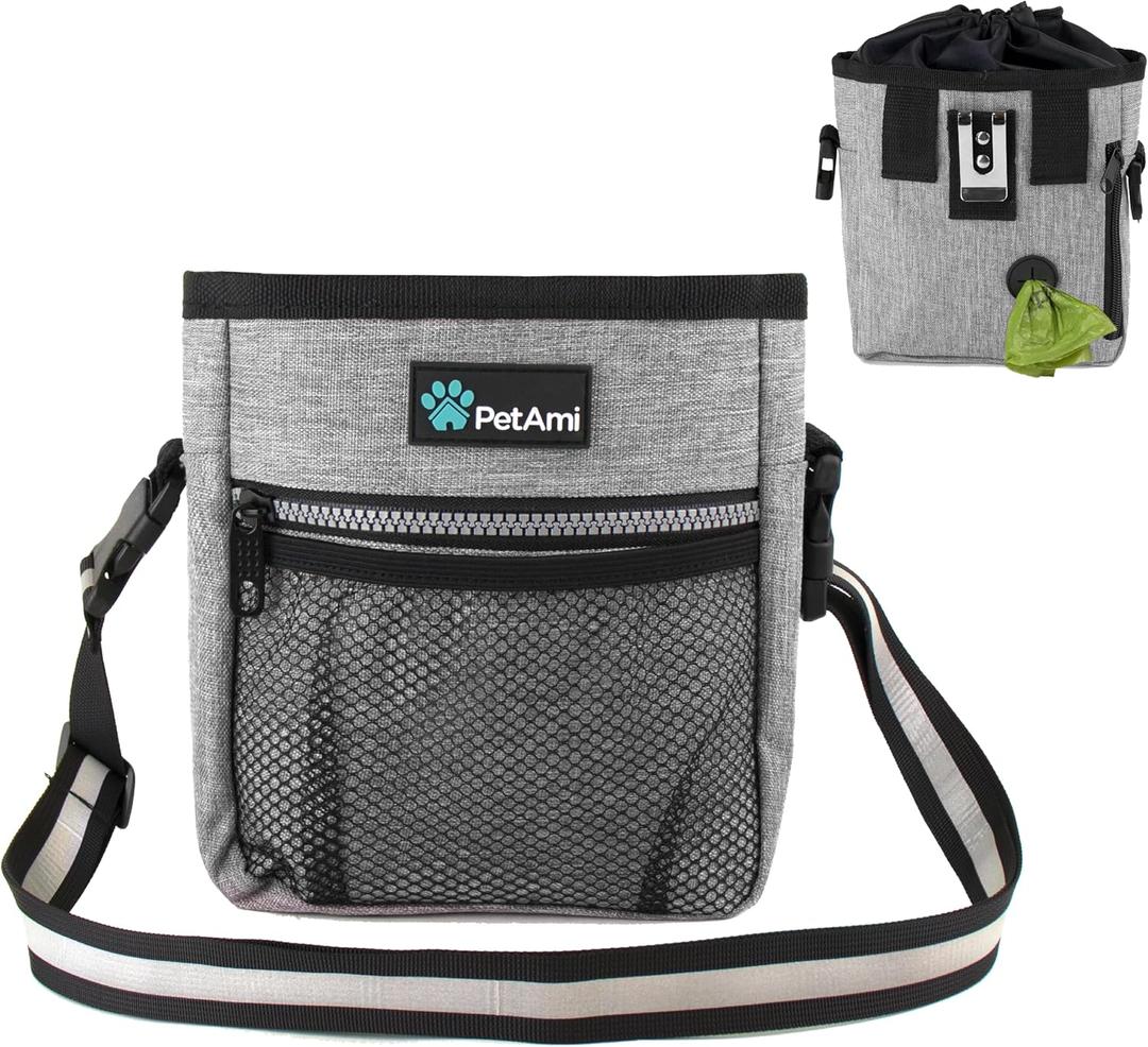 PetAmi Dog Treat Pouch, Pet Treat Pouch for Training, Dog Walking Bag Holder for Kibbles, Pet Food Toy, Dog Trainer Essentials Supplies, Poop Bag Dispenser, 3 Ways to Wear (Heather Gray) (One Size)
