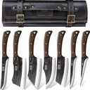 Butcher Knife Set, Hand Forged Butcher Chef Knife Set with Roll Bag, Sharp Meat Cleaver Knife & Bone Chopper Knives & Fillet Knives for Home & Camping & BBQ Gift for Men