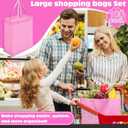 Windyun 100 Pcs Reusable Tote Bag Bulk 8 x 4 x 10 Inch Non Woven Shopping Bag with Handle Christmas Reusable Grocery Gift Tote (Pink)
