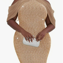 CYCLAMEN Plus Size Sparkly Dress Rhinestone Knee Length Formal Cocktail Glitter Halter Neck Cape Bodycon Night Out, XL