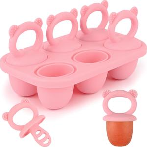 Sakolla Baby Popsicle Molds Mini 6-Cavity Silicone Ice Pop Mold with Sticks Breastmilk Popsicle Molds for Teething Relief Toddler Popsicle Mold for Ice Cream Frozen Yogurt and Fruit Juice (Pink)
