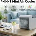 Portable Air Conditioner Fan, 4-in-1 Mini Air Cooler with 450ML Water Tank, 3 Speeds Portable Fan 7 Colors LED Ambient Light, Mini Evaporative Cooler Desktop Humidifier Fan for Bedroom Office Travel
