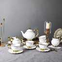 fanquare 15 Piece Vintage Porcelain Tea Set for 6, White Large Tea Cups Set, Tea Party Set for Adults