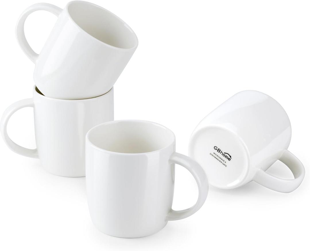 GBHOME 12 OZ Off White Coffee Mugs Set of 4, Porcelain Coffee Cups with Large Handle for Man, Woman, Light Weight Mugs for Latte/Cappuccino/Cocoa/Milk, Dishwasher & Microwave Safe